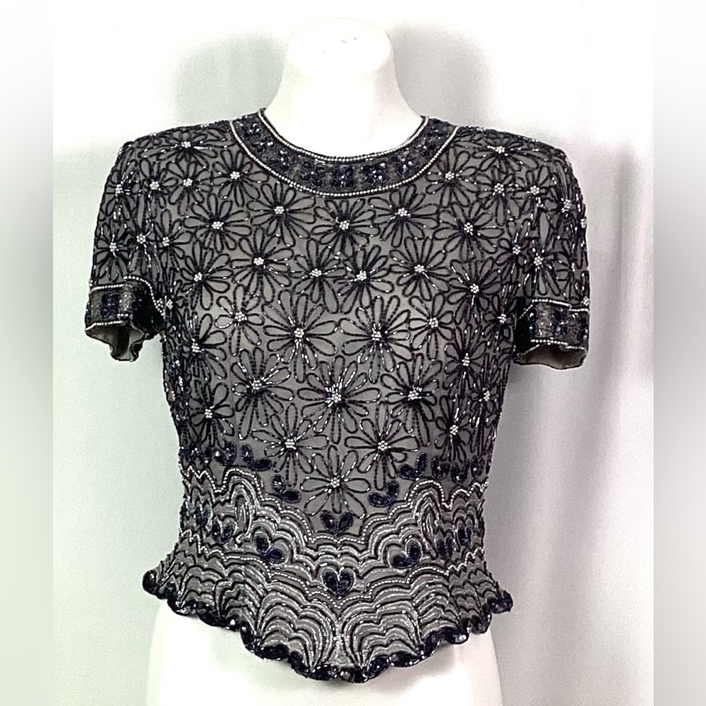 Papell Boutique Evening-Pearl and beaded top-size PM